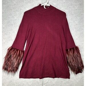 Alfani Womens Maroon Mock Turtleneck Sweater w/ Faux Fur Sleeves Size Small